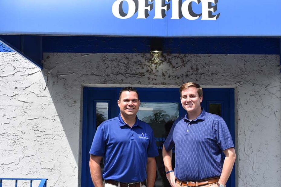 Advent Electric co-CEOs Kevin Ramsey, left, and Nicholas Hodge, in front of their Knoxville office