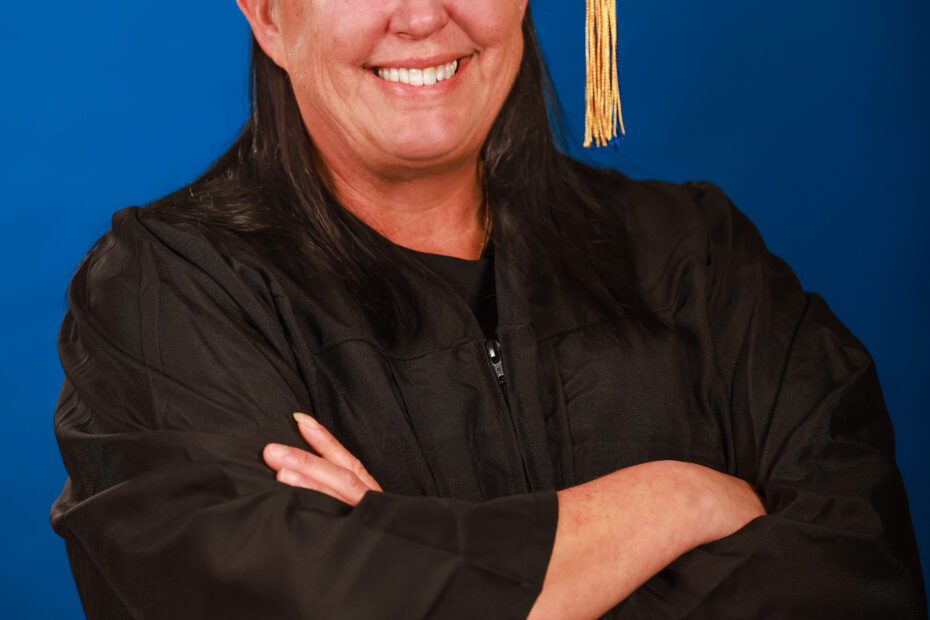 Tina King in cap and gown