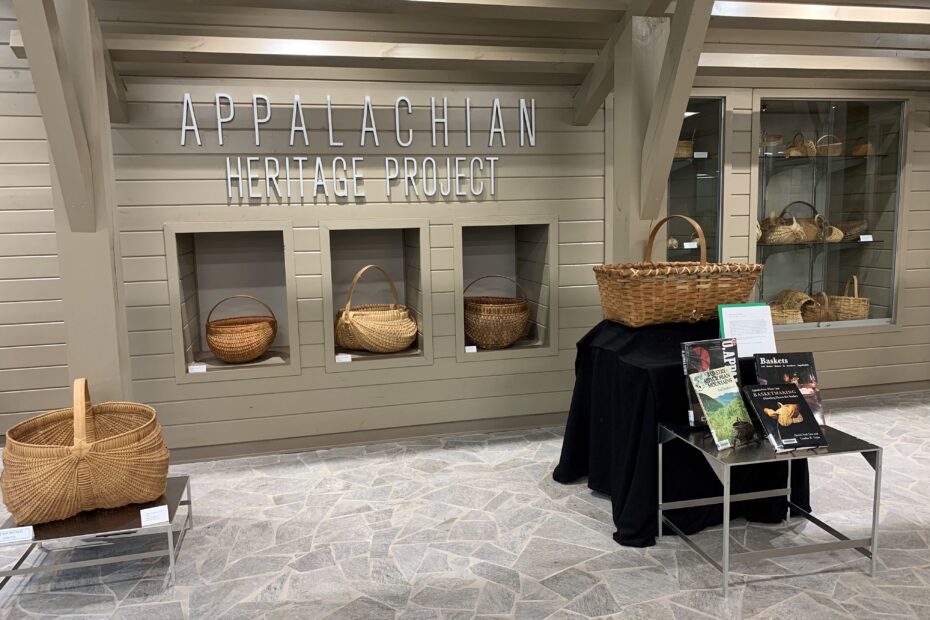 Some of the Cherokee- and Southern Appalachian-style baskets on display at the Strawberry Plains Campus Library.