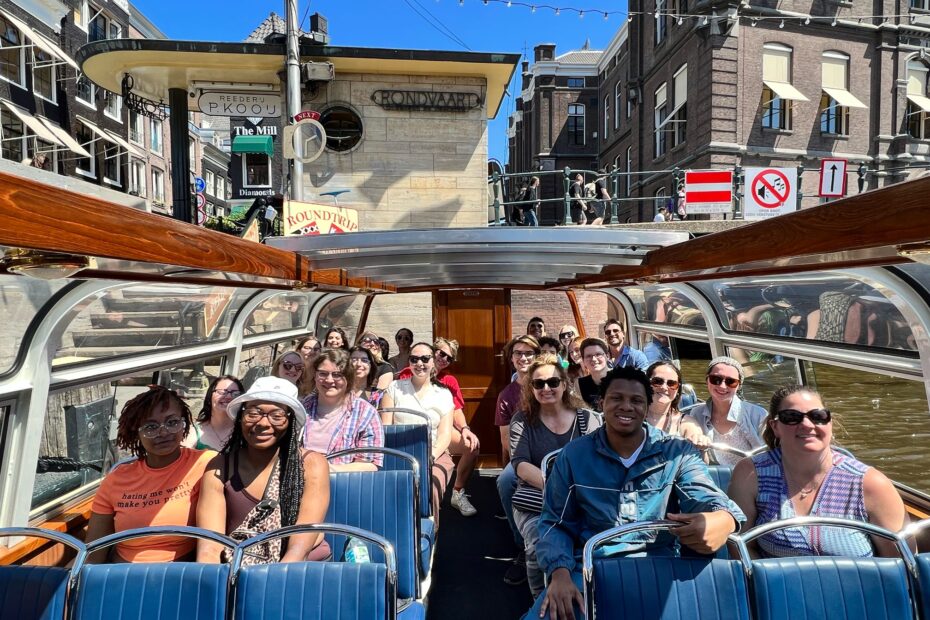 Tennessee community college students enjoy a canal cruise in Amsterdam while on a study abroad program during summer 2023.
