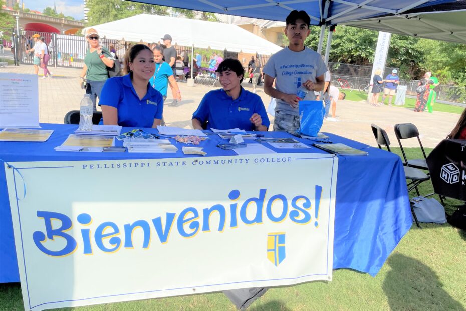 Pellissippi State students Gricyl Canaca, Bairon Canaca-Zuniga and Lisandro Andres-Diego, from left, represent the College at the 2023 Hola Festival.