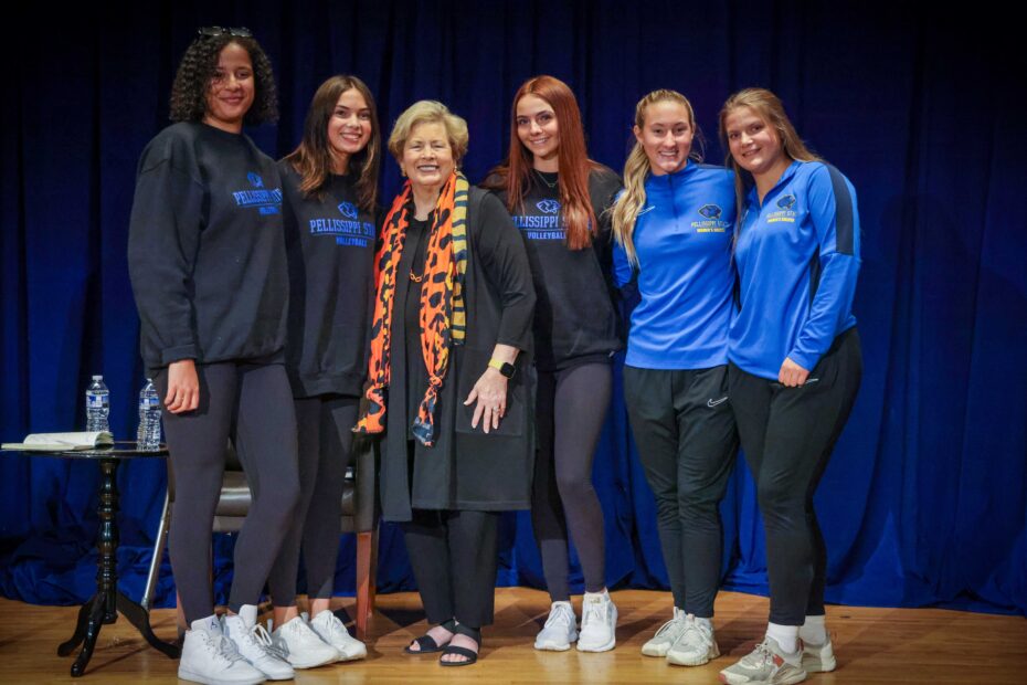 University of Tennessee women's athletics director emeritus Joan Cronan, third from left, visits with some of Pellissippi State's women student-athletes after her talk on campus March 19 for Women's History Month.